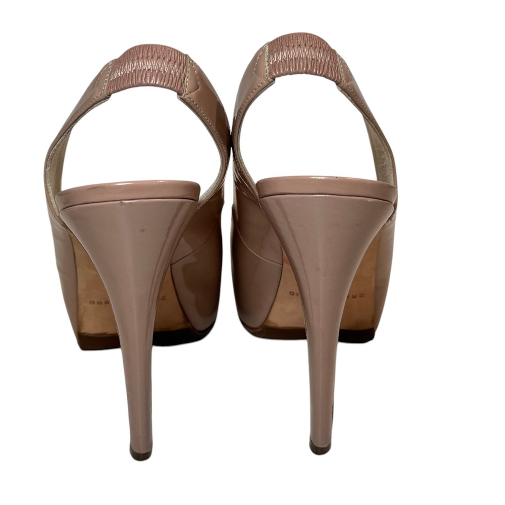 Brian Atwood Tan Patent Leather Sling Back Peep Toe Pumps Size‎ 39 - Picture 7 of 10